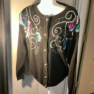 Embellished Black Christmas/Holiday Sweater with Sequin Details. Size medium